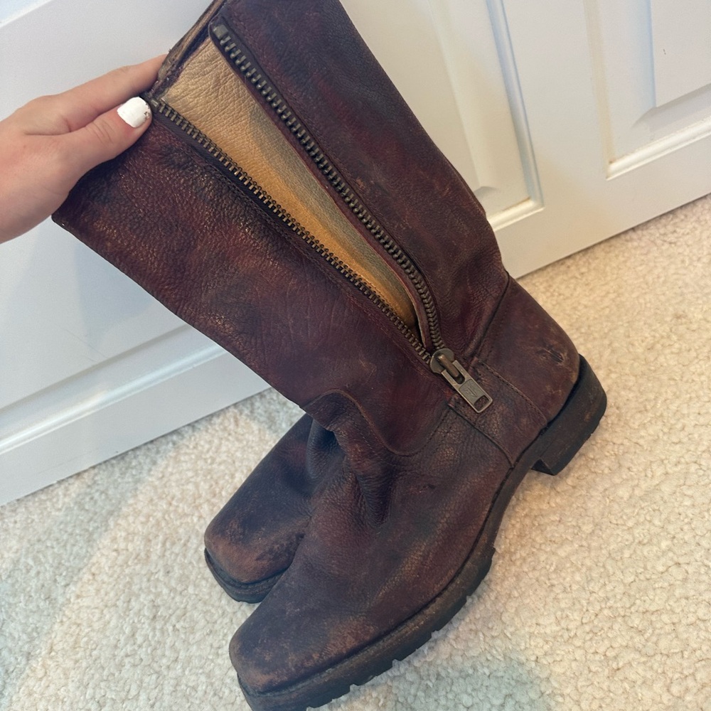 Frye Dark Brown Leather Zipper Boots